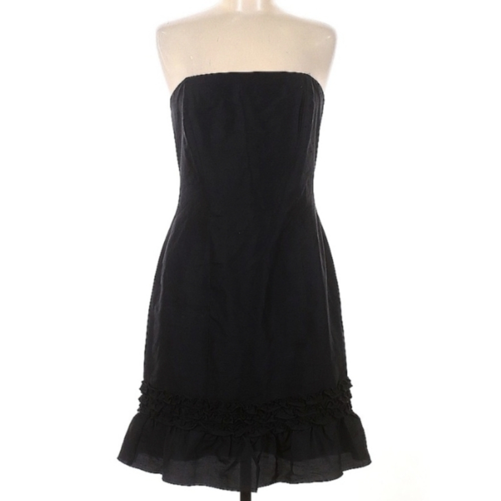 Laundry by Shelli Segal Cocktail Dress Black Silk Strapless Size 6 Ruffle Hem